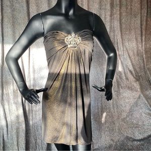 Black/Gold, Strapless, Loose Fitting Top W/Crown Detail